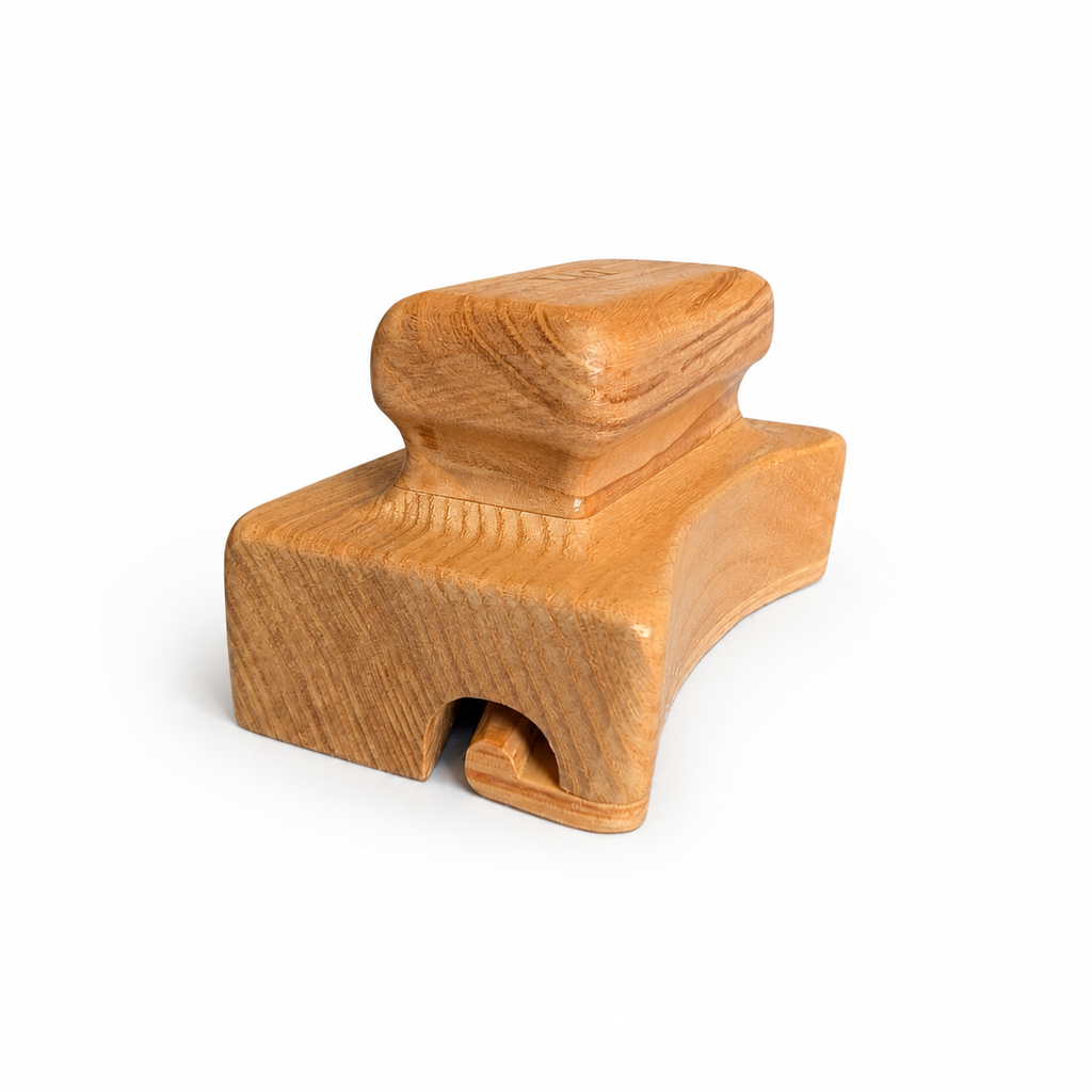 Wooden hat brim curler with rounded groove for shaping rolled felt hat edges