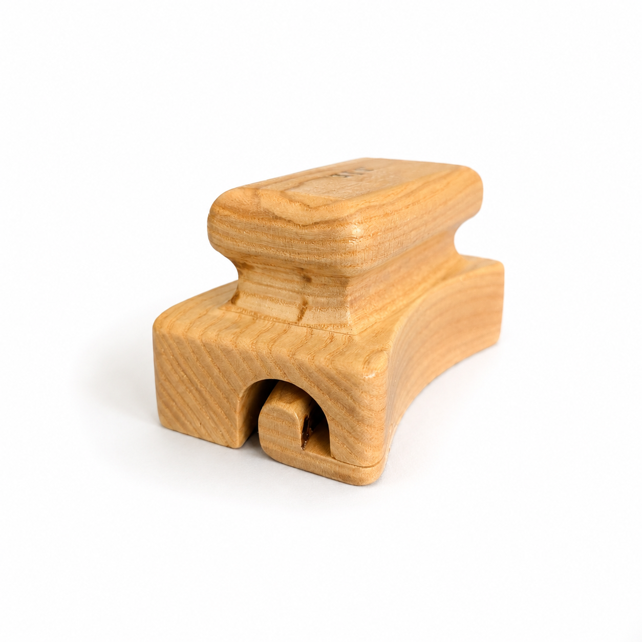 Side view of wooden 3/4 inch hat brim curler for shaping rolled felt edges