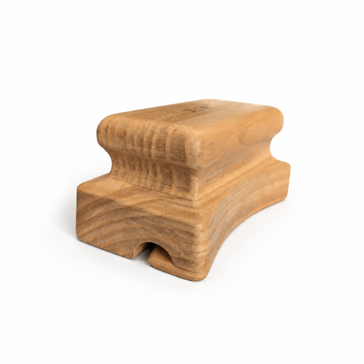 Side view of wooden 3/8 inch hat brim curler for rolled felt edges