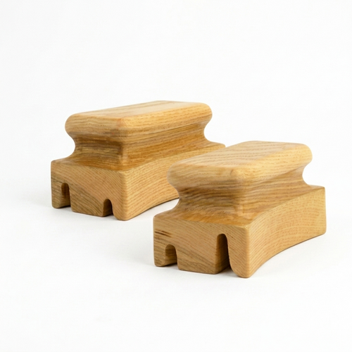 Wooden straight angle hat brim curlers in 3/4–1/2 inch and 5/8–3/8 inch sizes